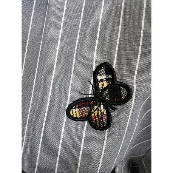 VTG Karen Scott Womens Button Up Shirt Embroidery Gardencore Stripped Gray Sz S - Picture 5 of 14